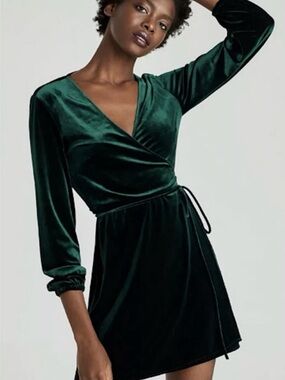Zara Green Velvet Wrap Dress